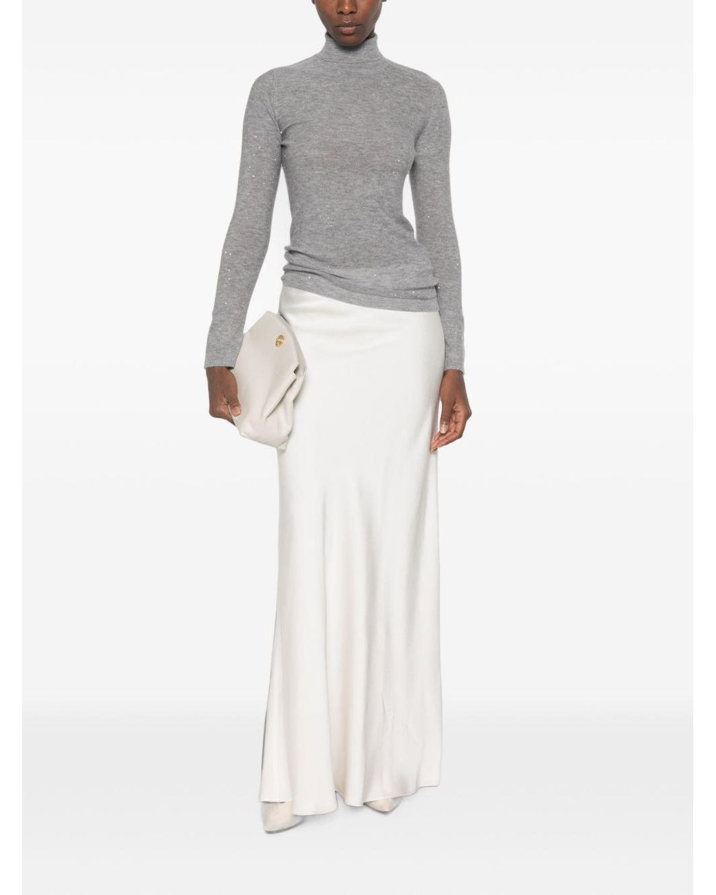 Fabiana Filippi Gray Virgin Wool Turtleneck Jumper With Micro Sequins