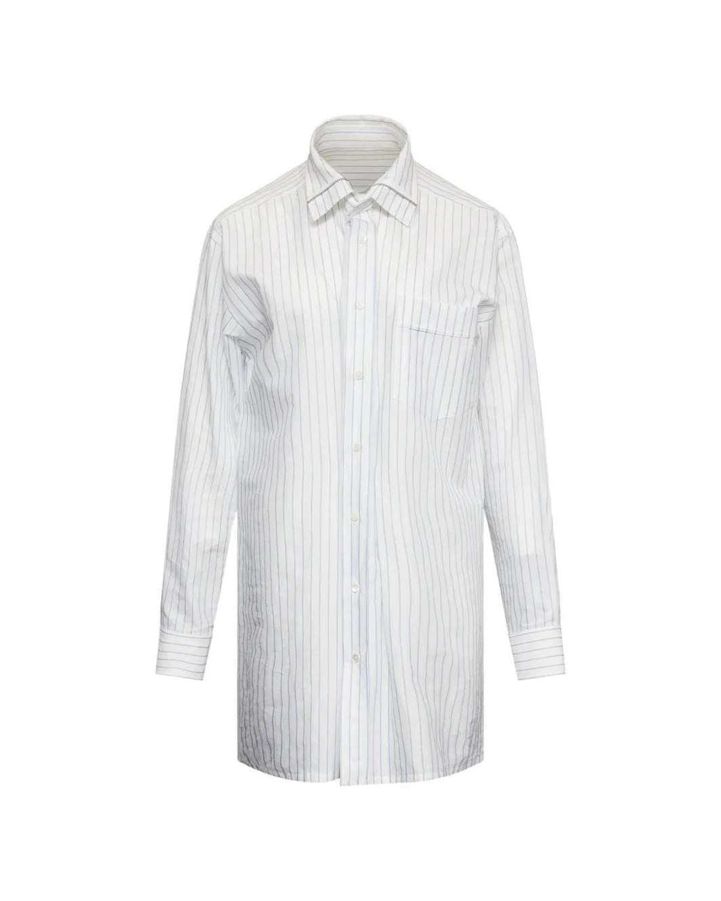 MM6 by Maison Margiela White Oversized Striped Shirt