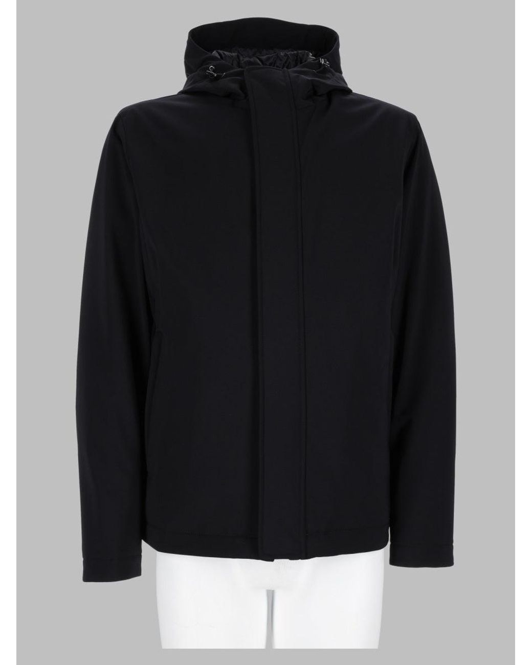 Herno Black Minimalist Sports Jacket With Concealed Zipper And Hood for men