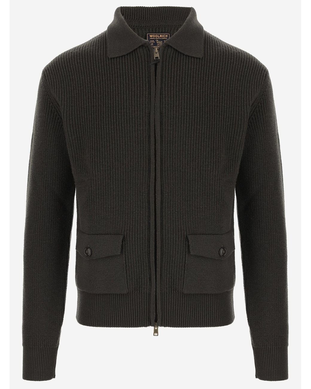 Woolrich Black Full-Zip Wool Sweater Sweatshirts