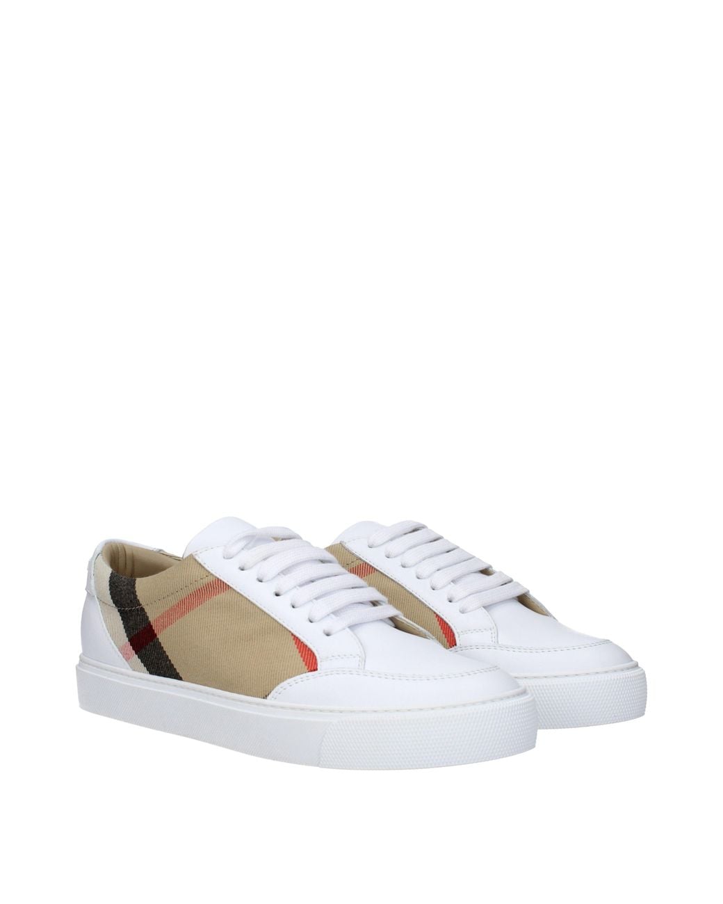 Burberry White Vintage Check Canvas & Leather Sneaker