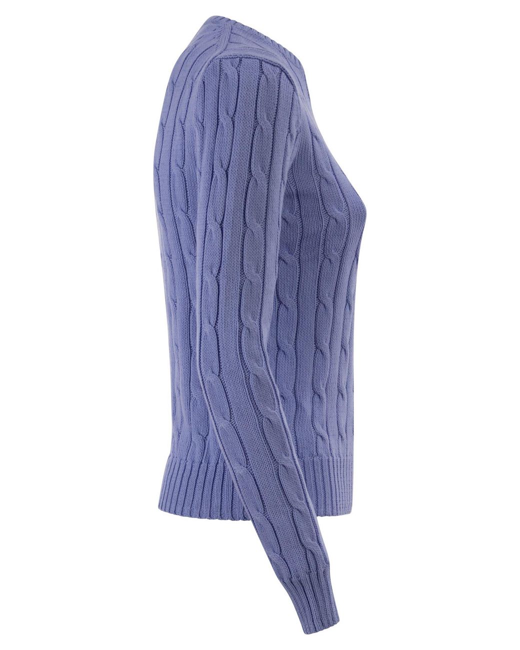 Polo Ralph Lauren Blue Cotton Cable Knit Crew Neck Jumper