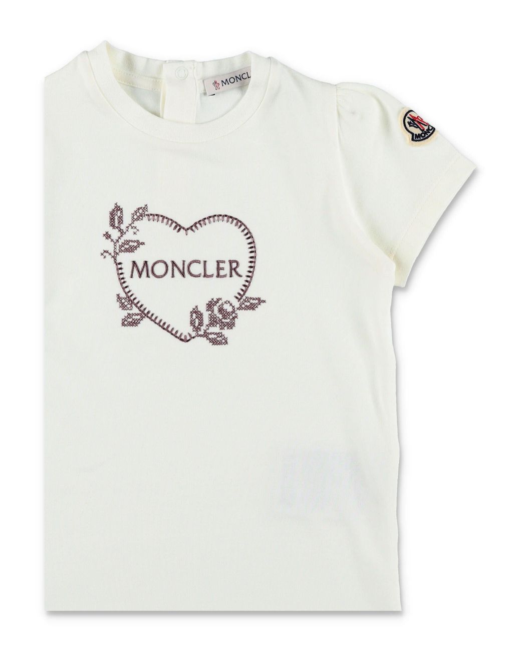 Moncler White Mini Embroidered Heart Logo Cotton T-Shirt