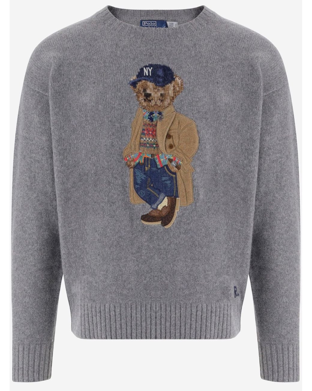 Polo Ralph Lauren Gray Wool And Cashmere Sweater With Polo Bear