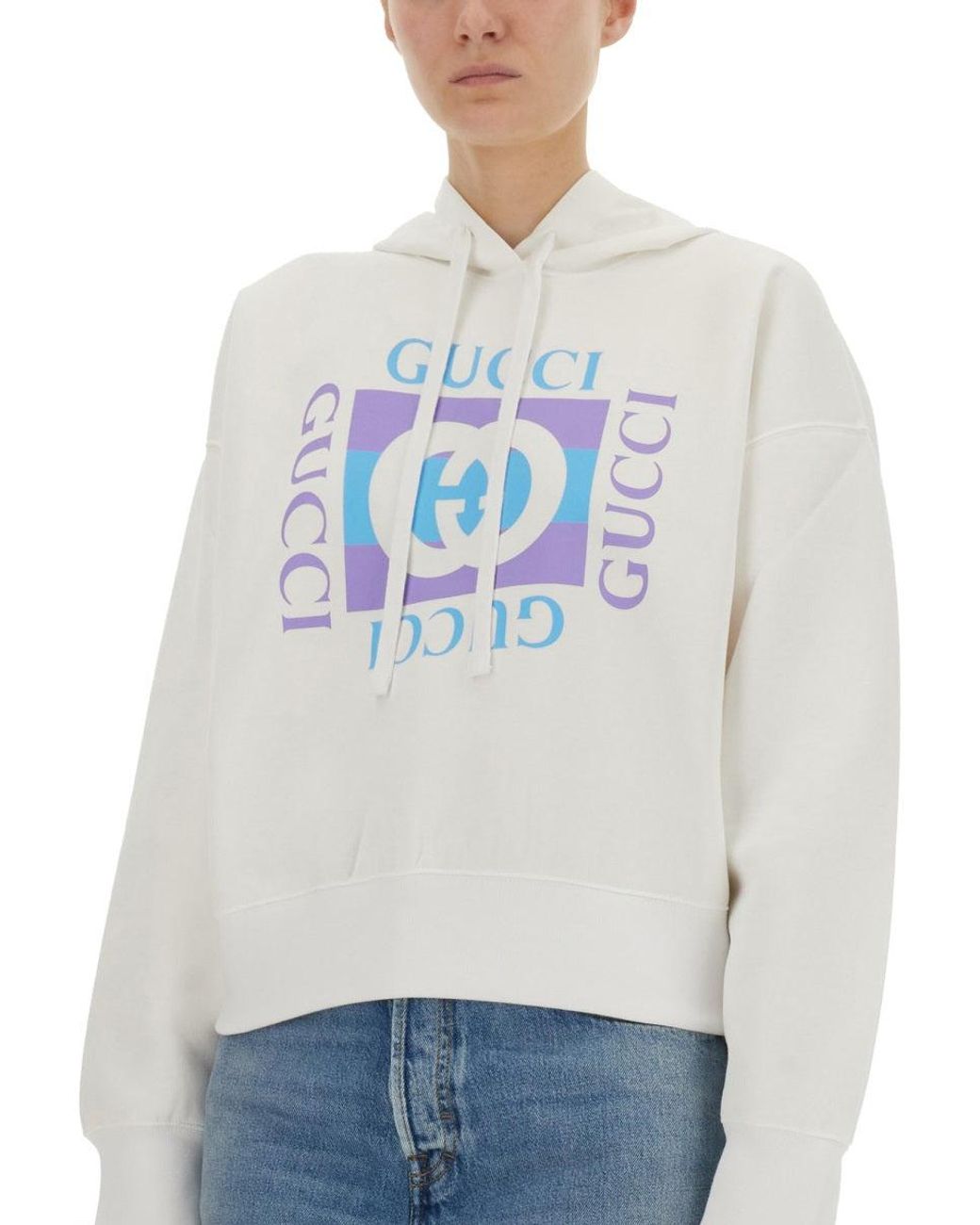 Gucci Blue Printed Cotton Hoodie