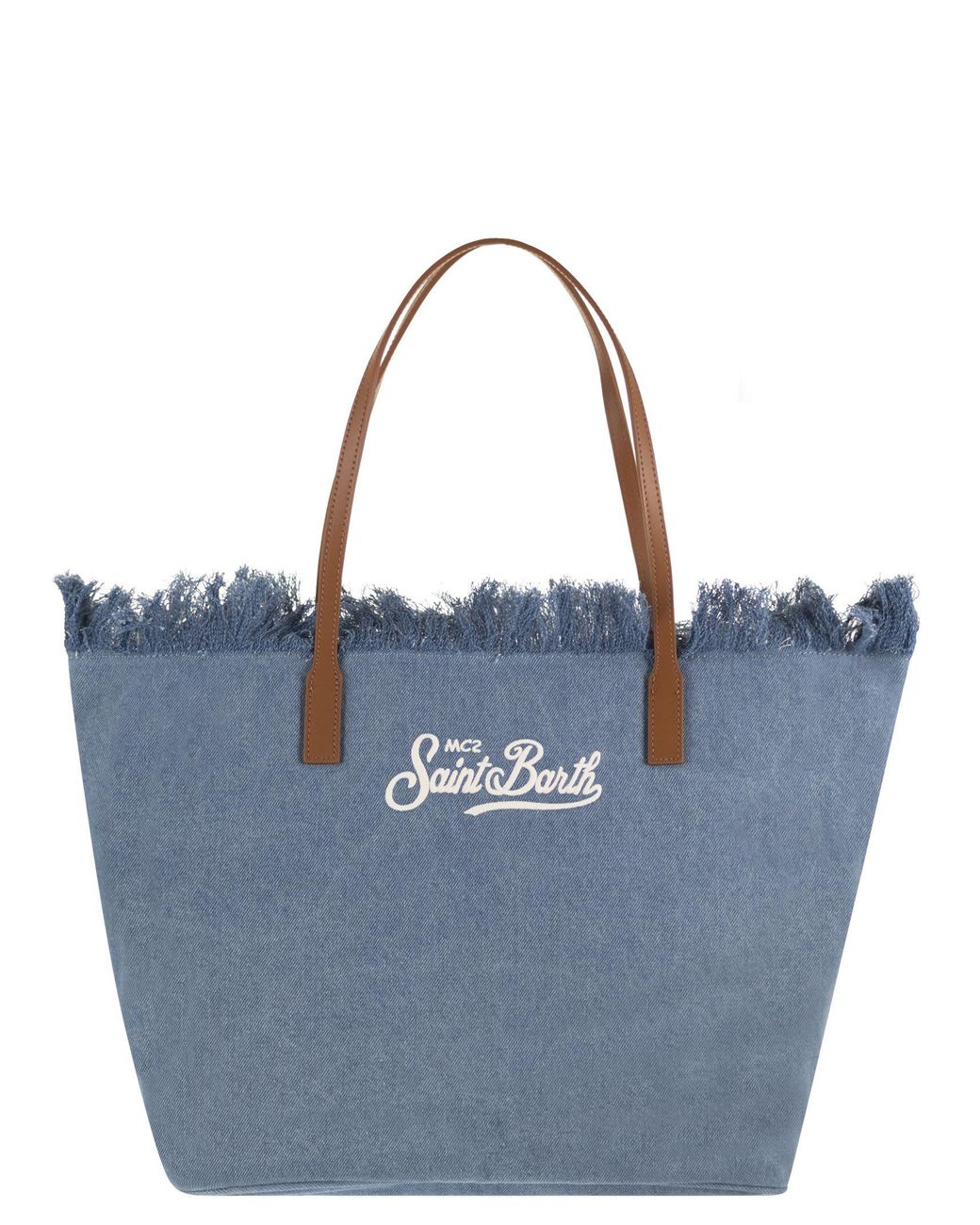 Mc2 Saint Barth Blue City Denim Shopper Bag With Embroidered Logo