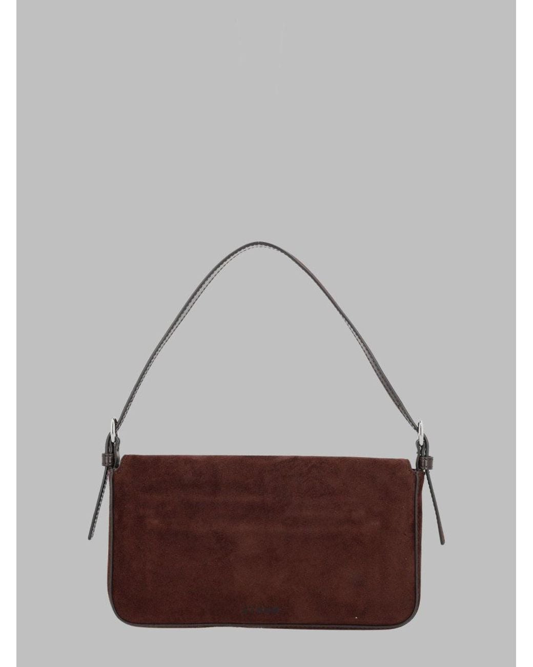 Staud Gray Suede Shoulder Bag With Flap Closure