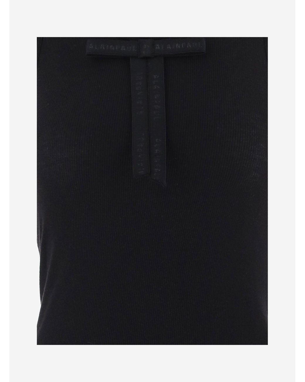 ALAINPAUL Black Ribbed Lyocell Blend Top With Bow Tops