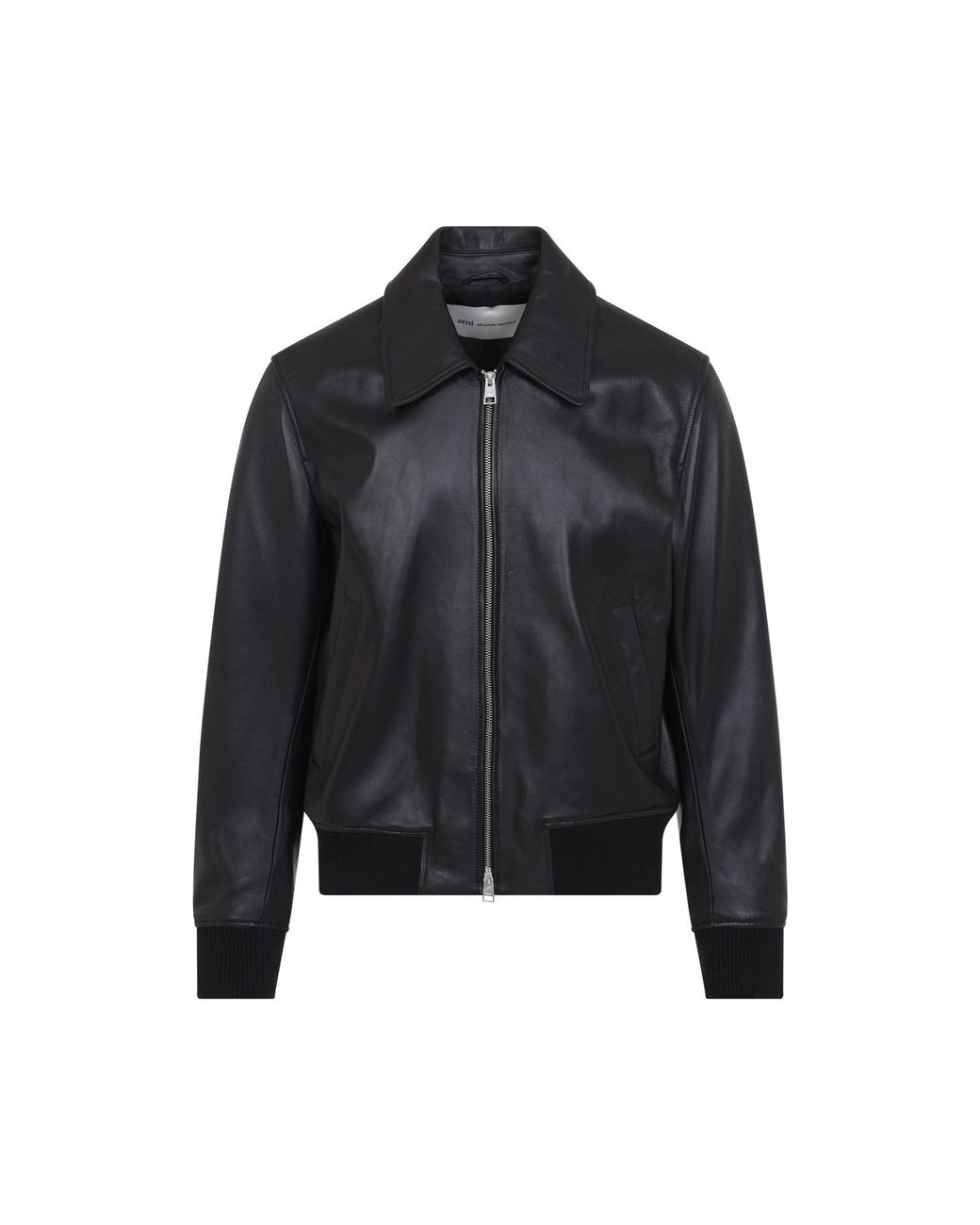 AMI Black Zipped Leather Jacket for men