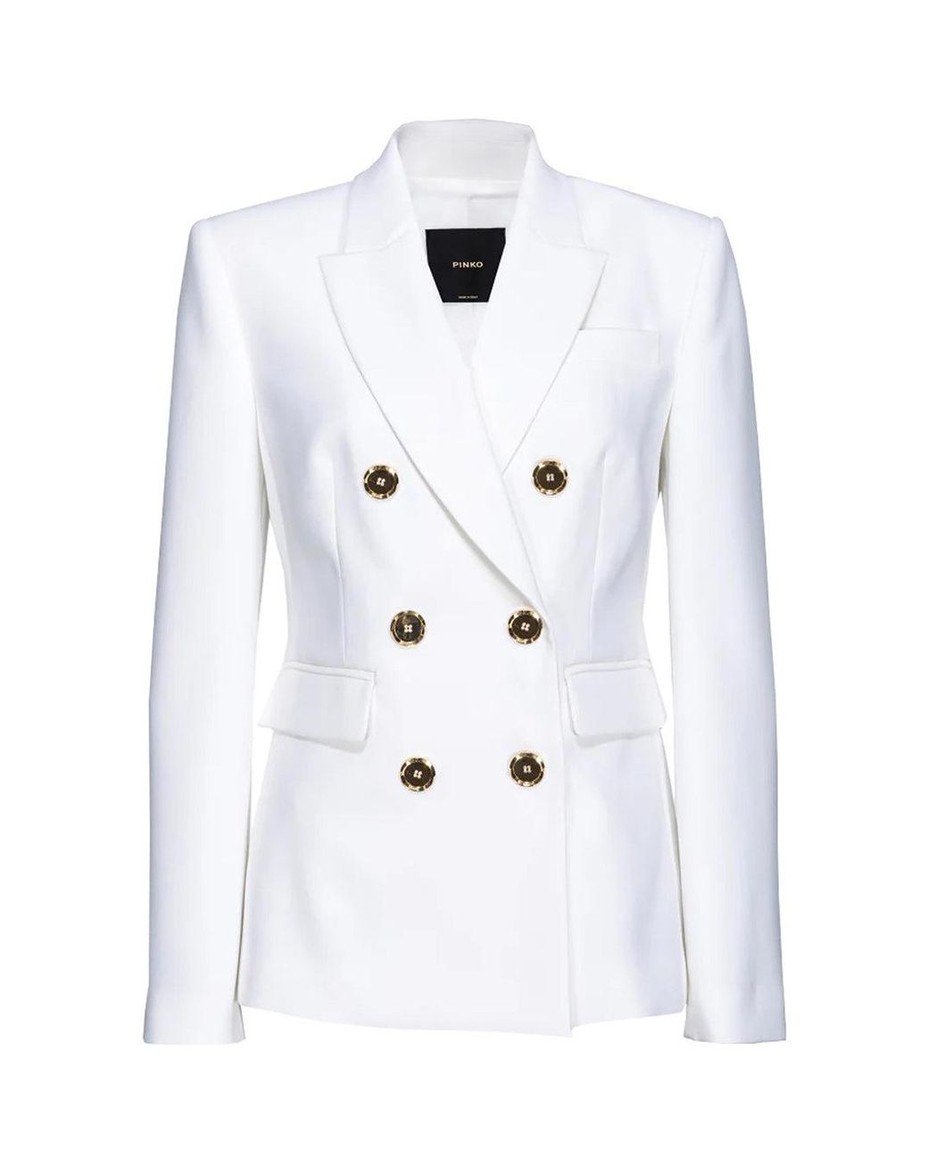 Pinko White Double-Breasted Blazer With Button Accents And Tailored Fit