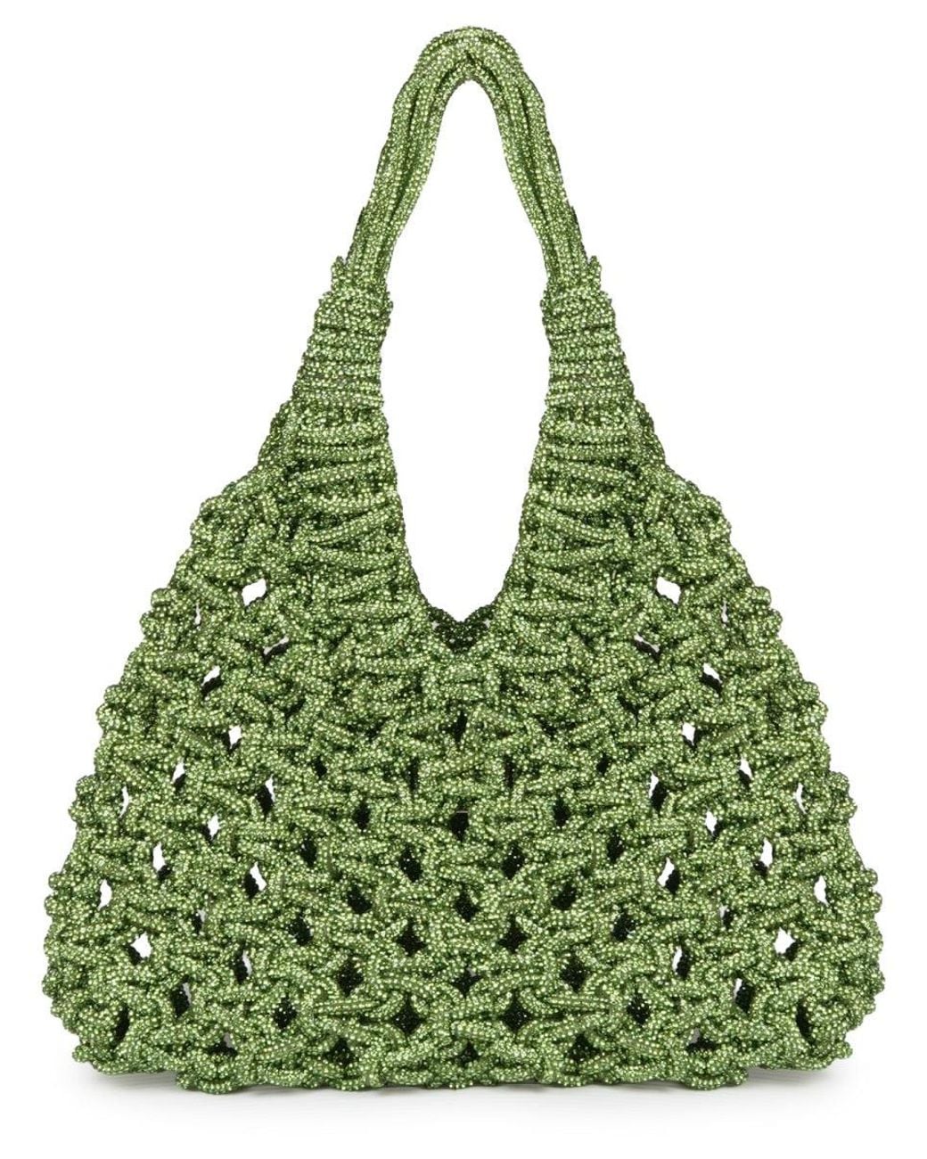 HIBOURAMA Green Handwoven Beaded Tote Bag