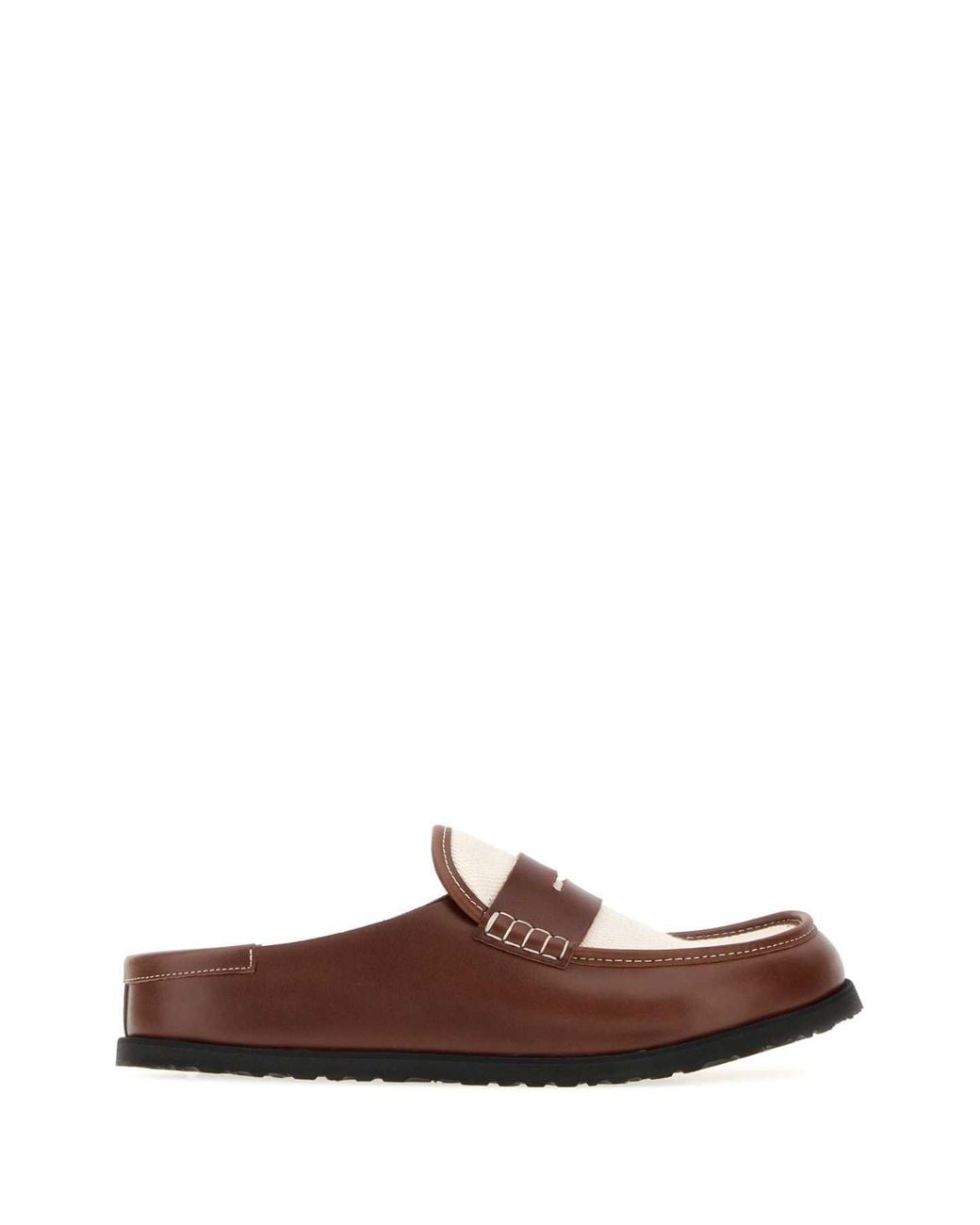 Birkenstock Brown Two Tone Canvas And Nappa Leather Naples Slippers