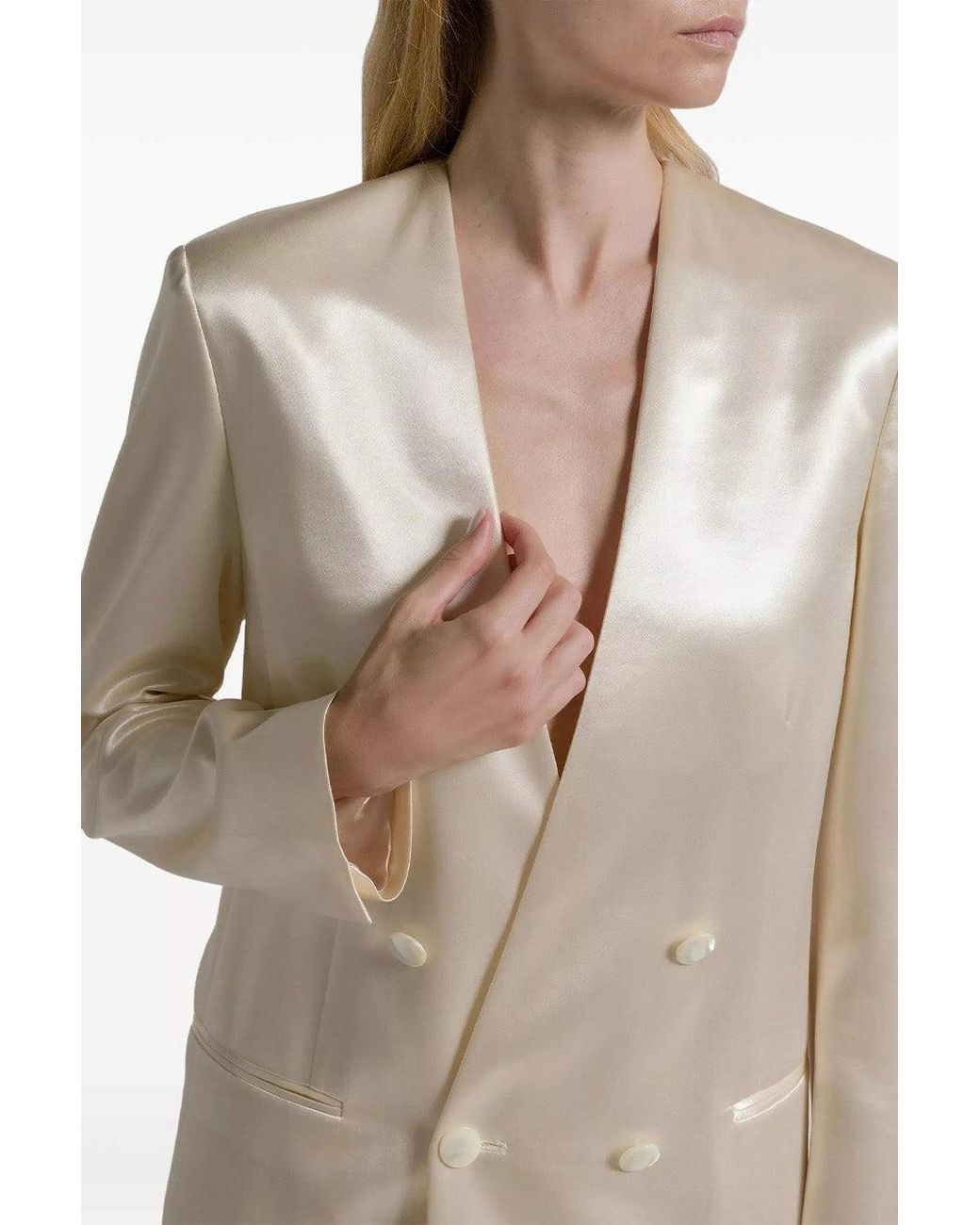 Alberta Ferretti White Wool-Blend Notch-Lapel Blazer