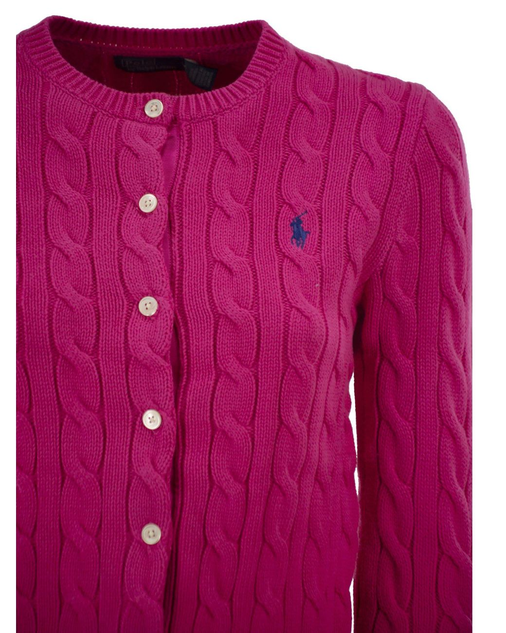Polo Ralph Lauren Pink Cable Knit Cotton Crew Neck Cardigan