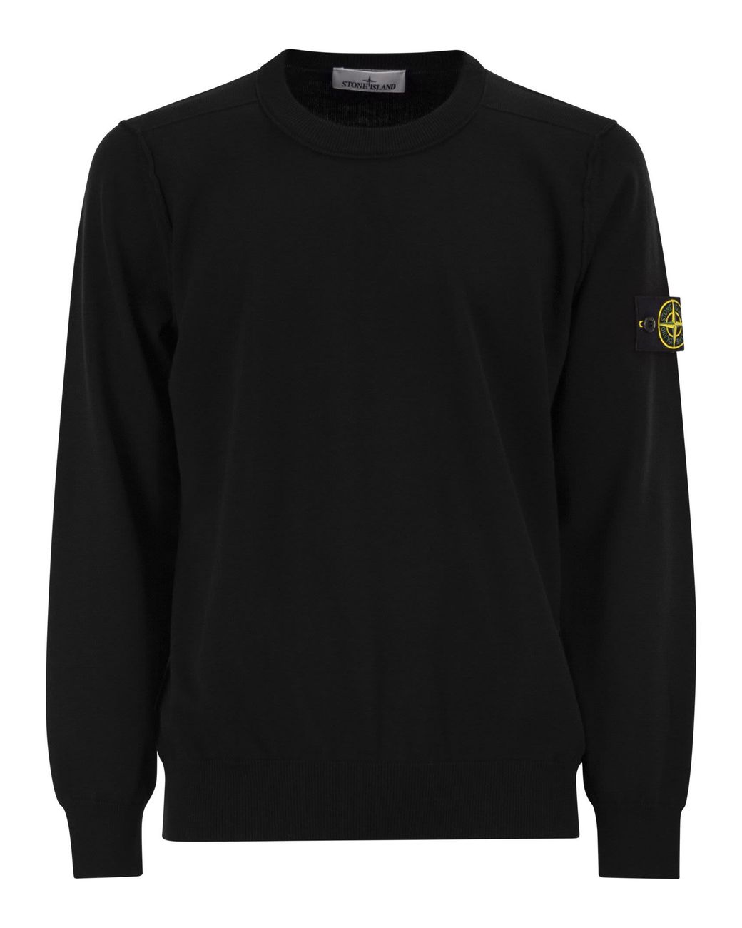 Stone Island Black Crew Neck Jumper With Small Lapel for men