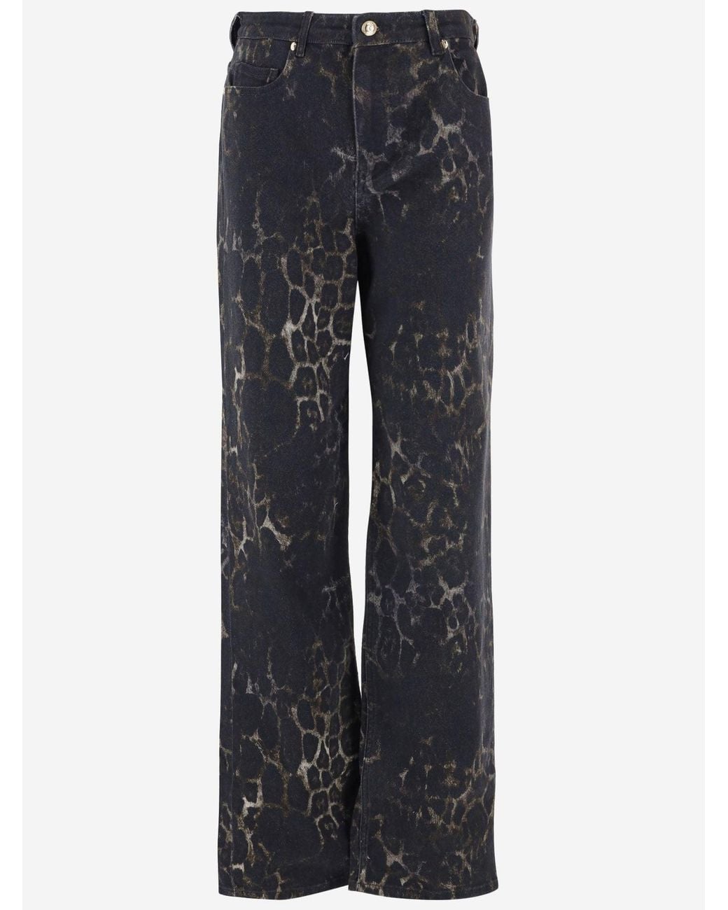 Just Cavalli Blue Stretch Cotton Pants With Animal Print
