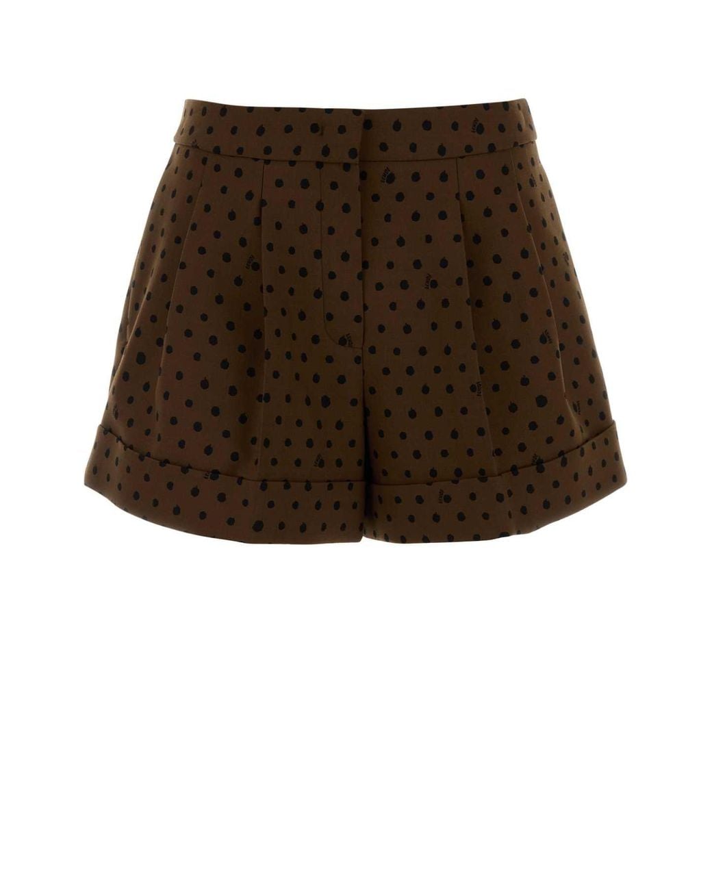 Fendi Brown Printed Stretch Wool Blend Shorts
