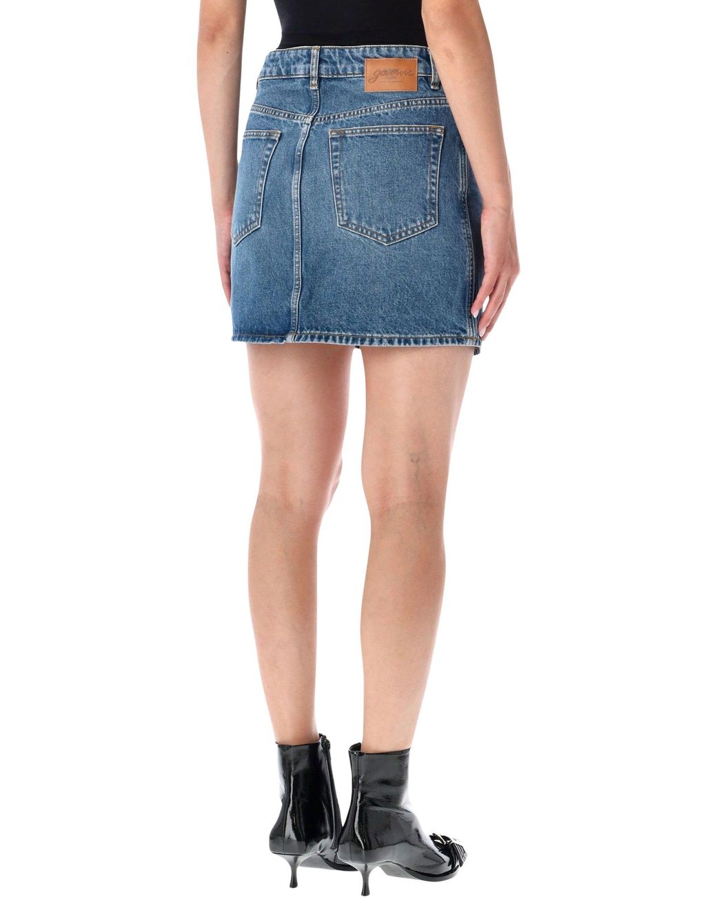 Ganni Blue Rigid Denim Lace Skirt