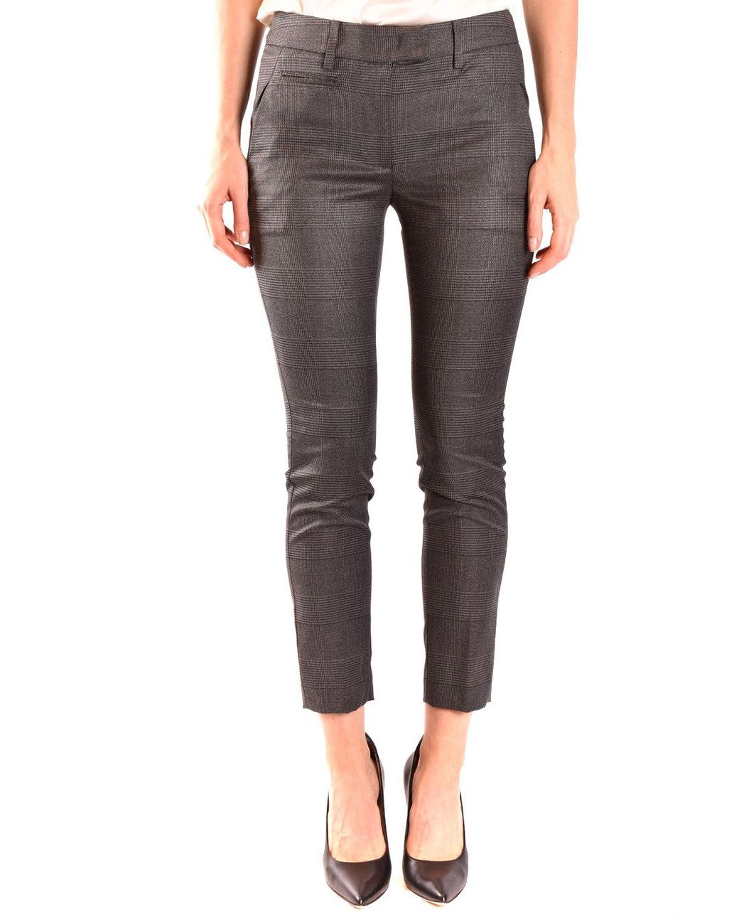 Dondup Gray Prince Of Wales Patterned Stretch Viscose Blend Trousers