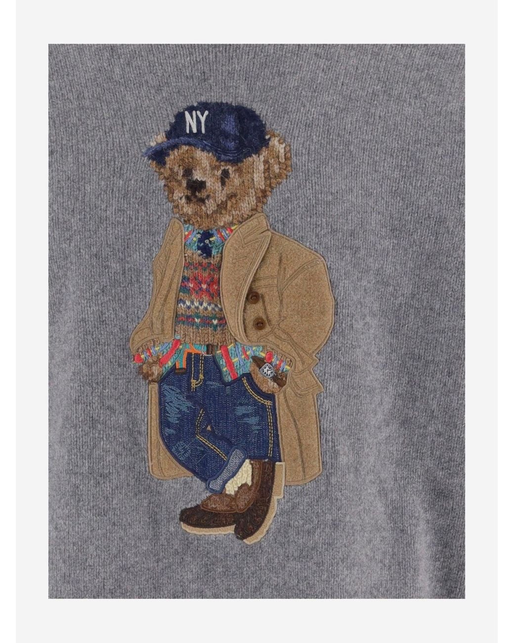 Polo Ralph Lauren Gray Wool And Cashmere Sweater With Polo Bear