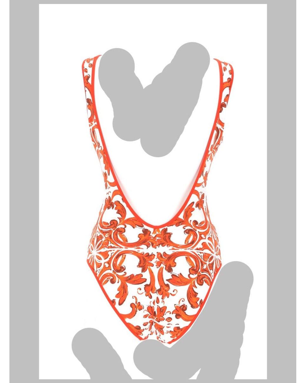 Dolce & Gabbana Red Dolce & Gabbana Maiolica Print One-Piece Swimsuit