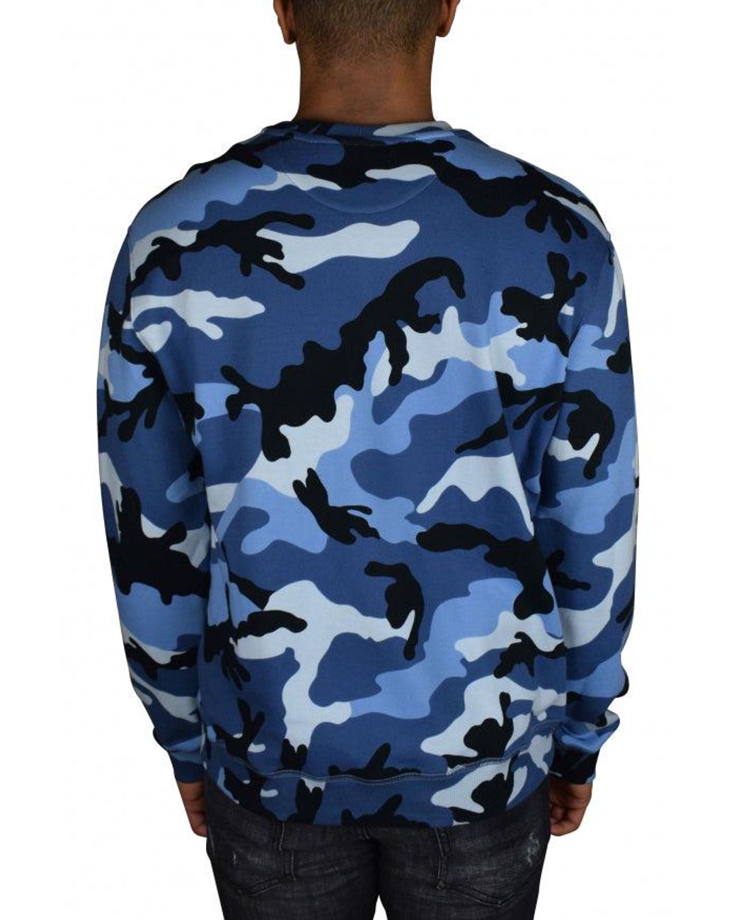 Valentino Garavani Blue Camouflage Cotton Crew Neck Sweater for men