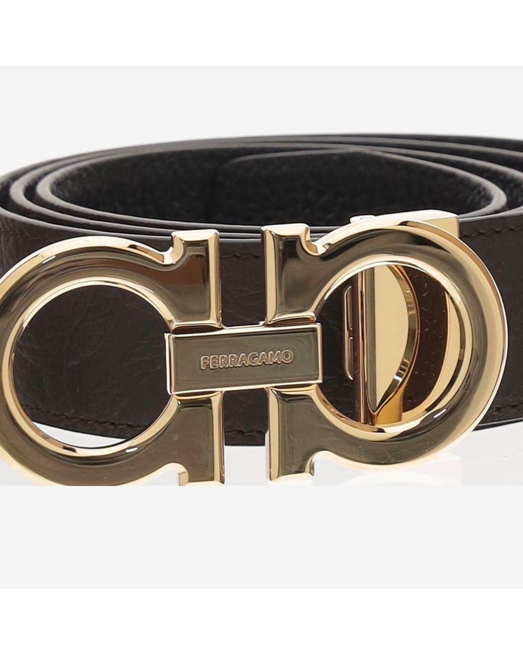 Ferragamo Black Dark Double Hook Reversible Leather Belt