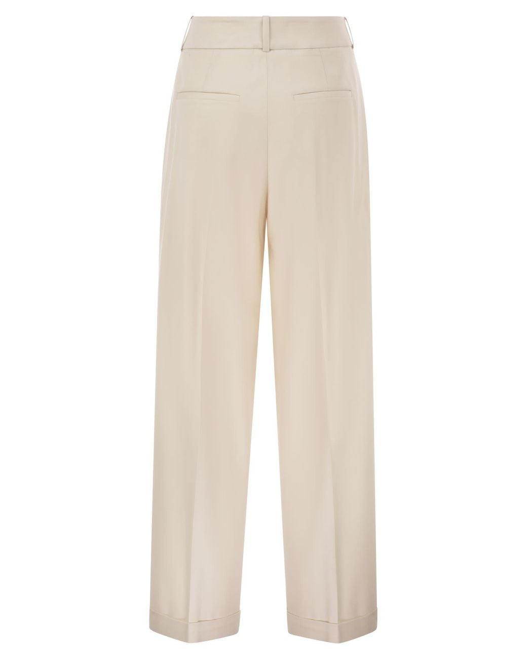 Peserico White Tailored Virgin Wool Stretch Trousers With Front Pleats