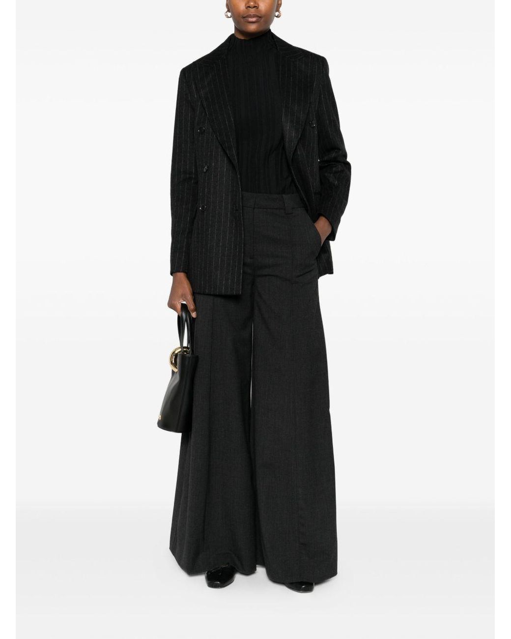 THE LATEST Black Thelatest Alma Wool Blend Wide-Leg Trousers
