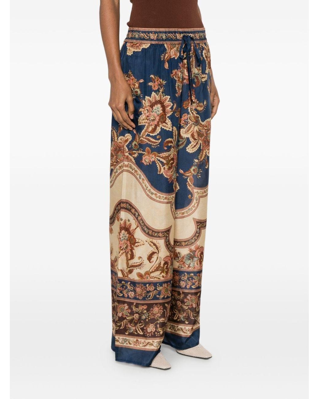 Zimmermann Blue Aster Printed Silk Trousers