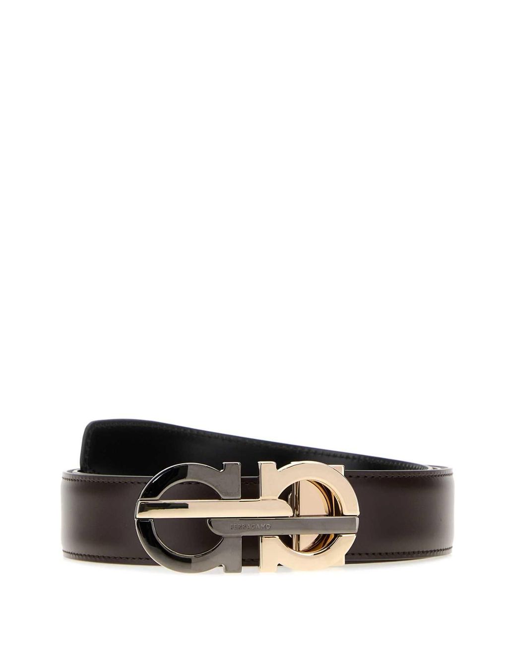 Ferragamo White Salvatore Chocolate Leather Reversible Belt for men