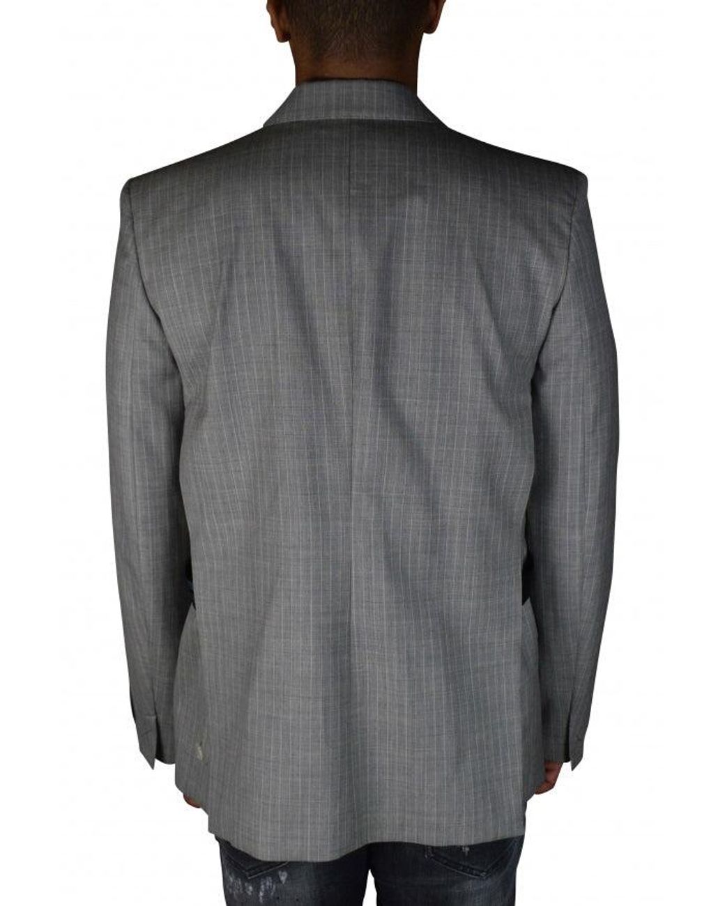Off-White c/o Virgil Abloh Gray Pinstriped Wool Blazer With Signature Detail