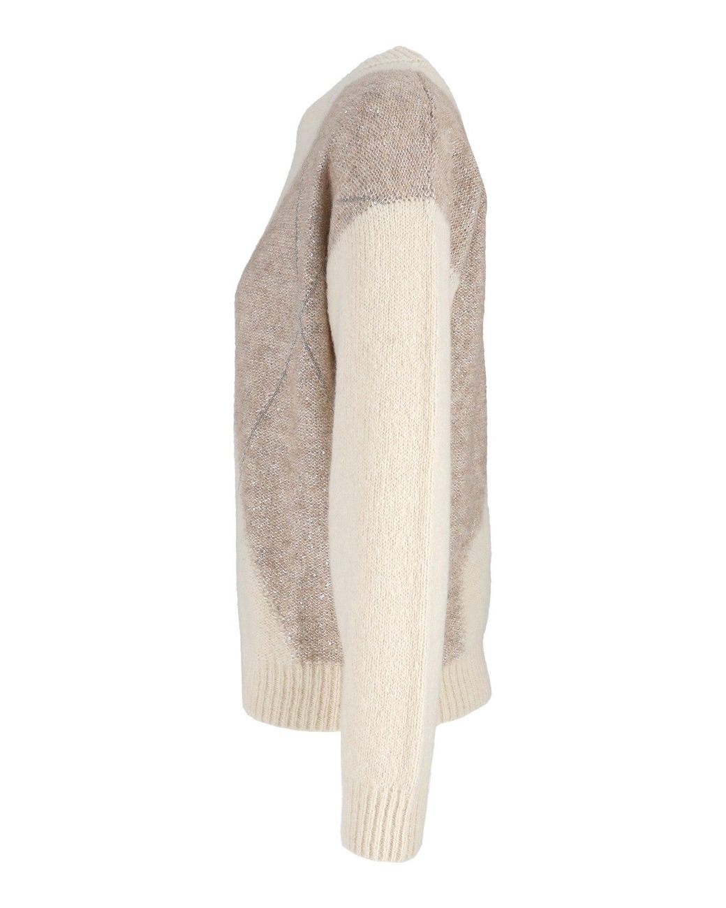 Peserico White Knitted Sweater Diamond Pattern Sweater