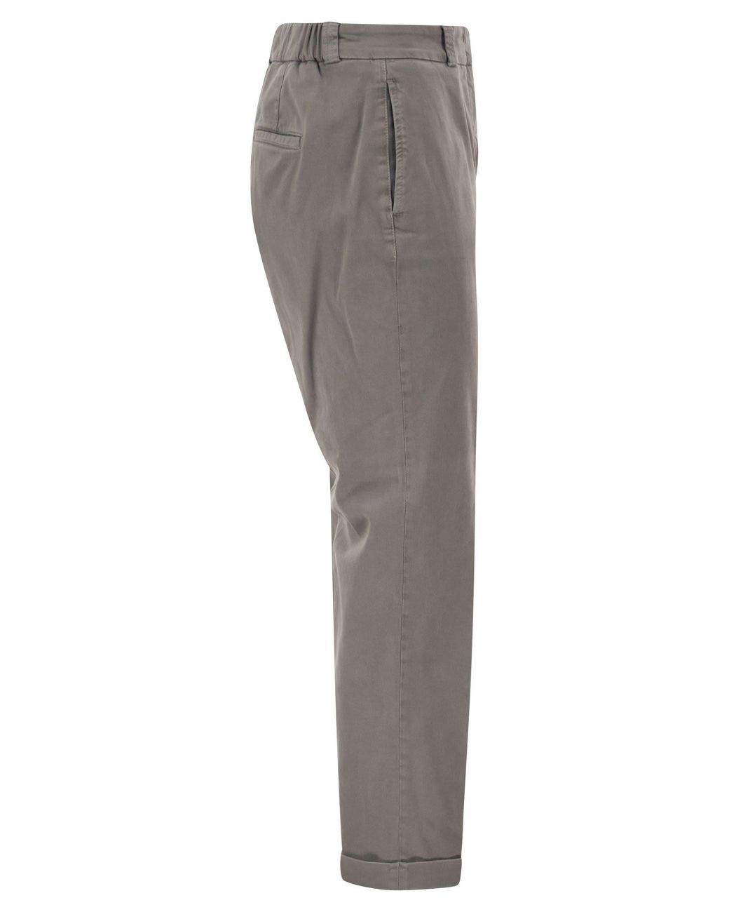 Peserico Gray Stretch Cotton Tapered Trousers With Elasticated Waistband