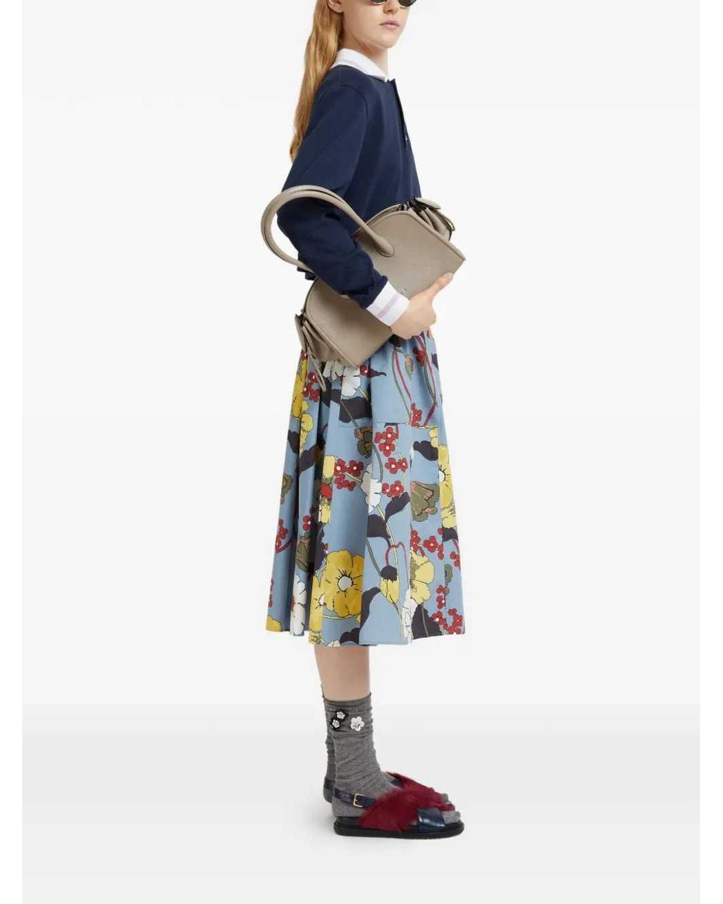 Marni Floral A-lijn Midi-rok in het Blue