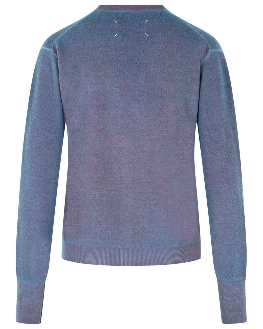 Maison Margiela Blue Virgin Wool Cardigan With Light And V-Neck