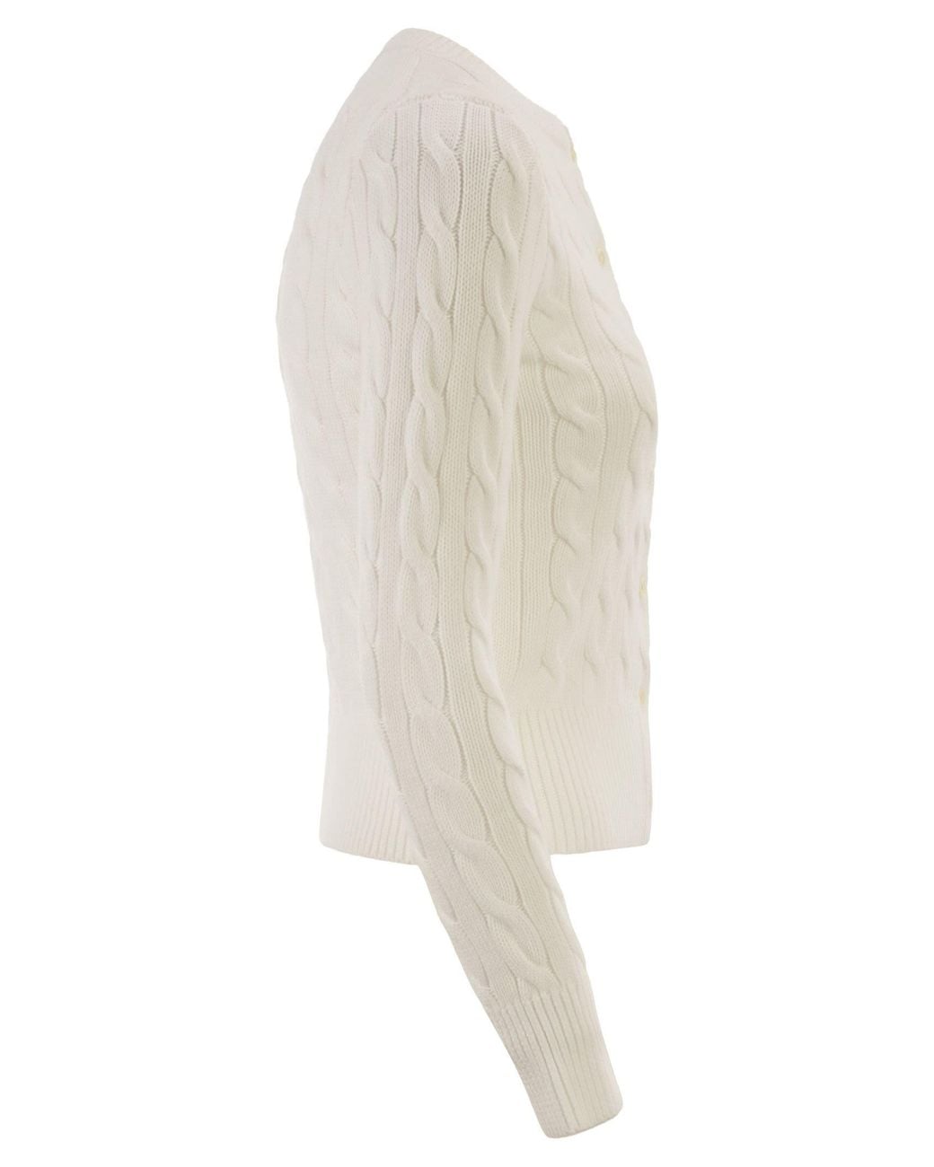Polo Ralph Lauren White Cable Knit Cotton Crew Neck Cardigan