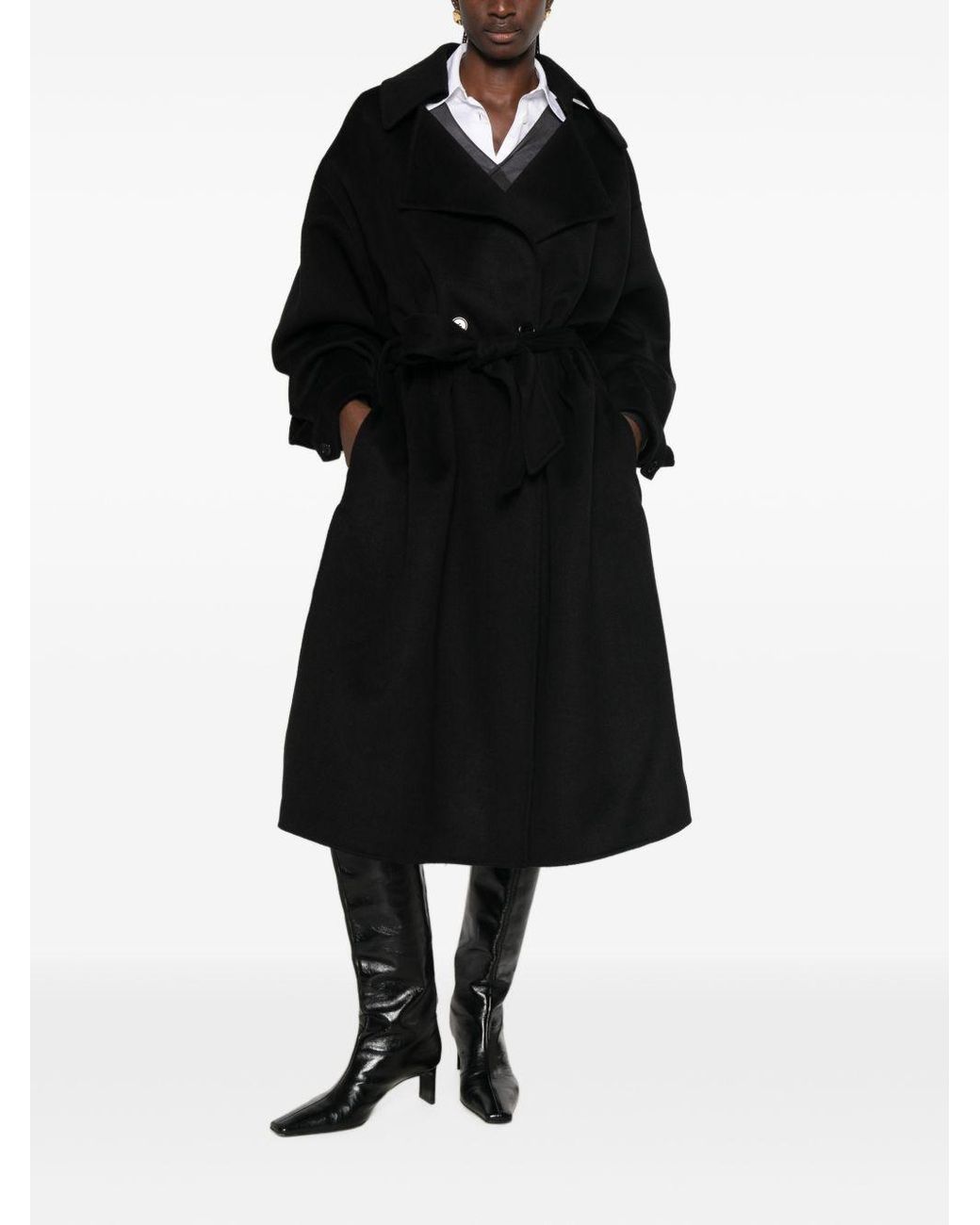 Frankie Shop Black Issen Wool Blend Long Coat
