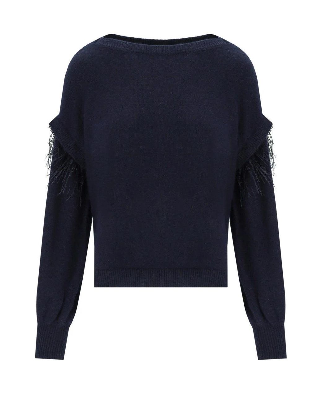 Twinset Blue Sweater With Feathers