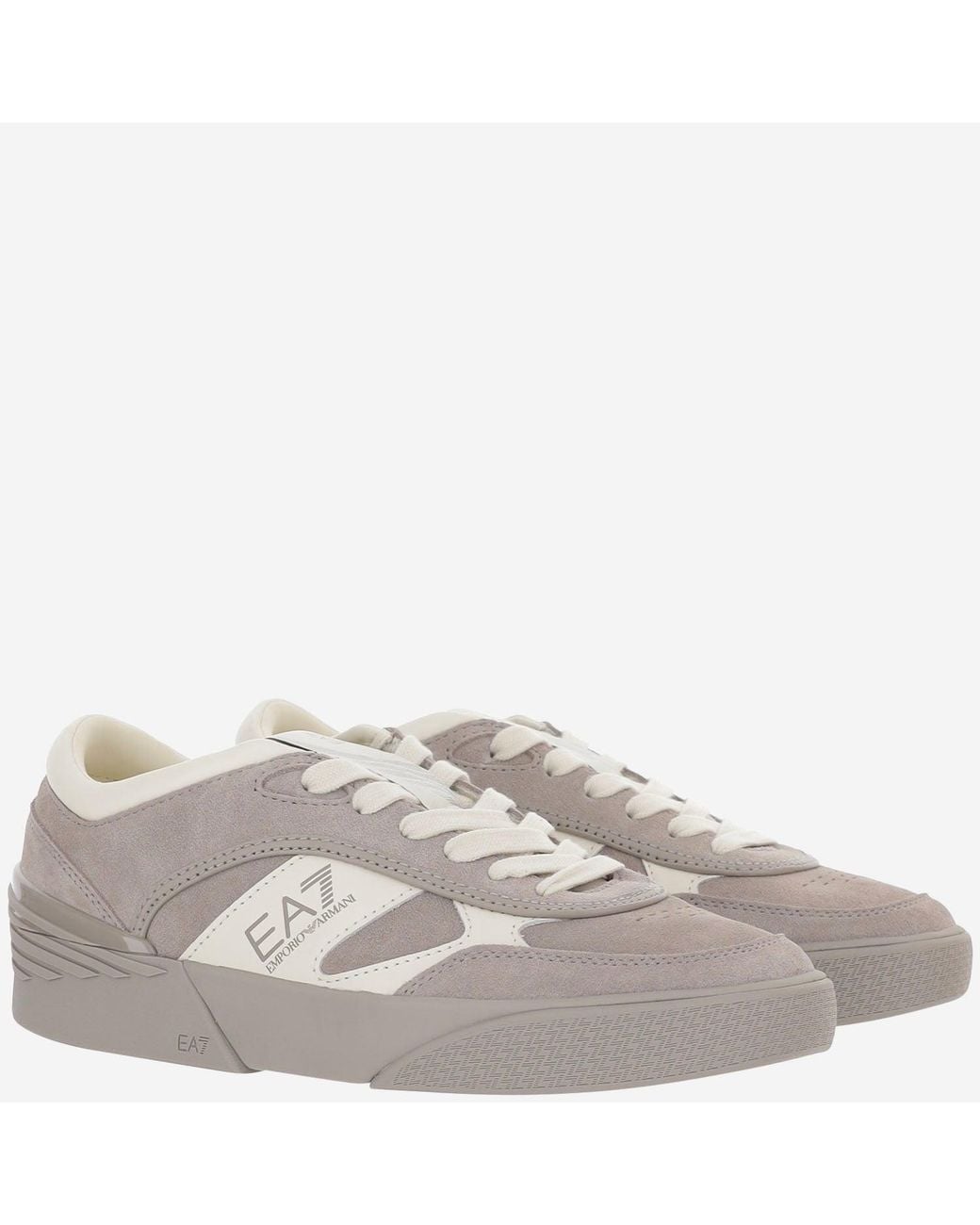 EA7 Gray Leather Sneakers With Side Logo