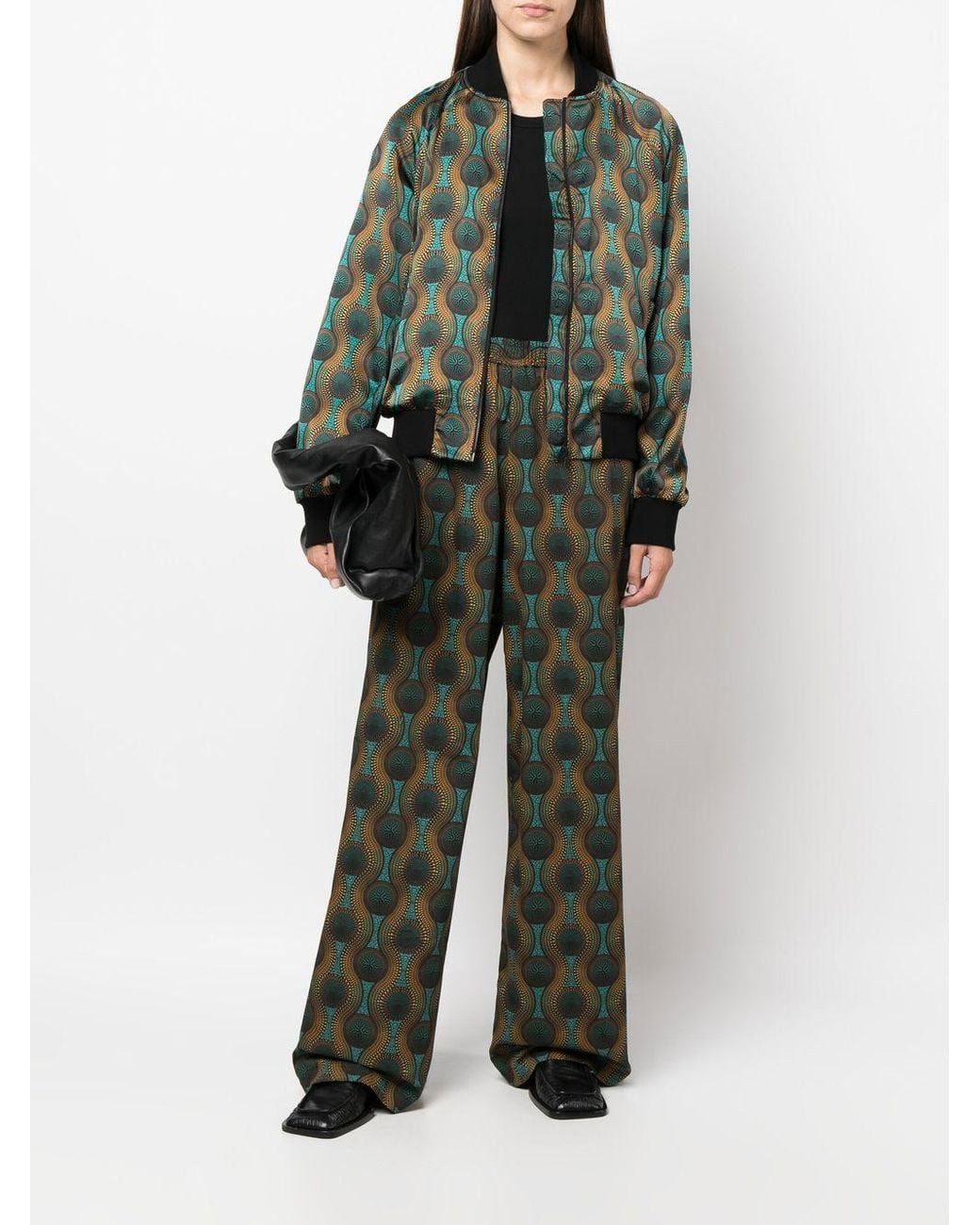 OZWALD BOATENG Green Printed Silk Bomber Jacket for men