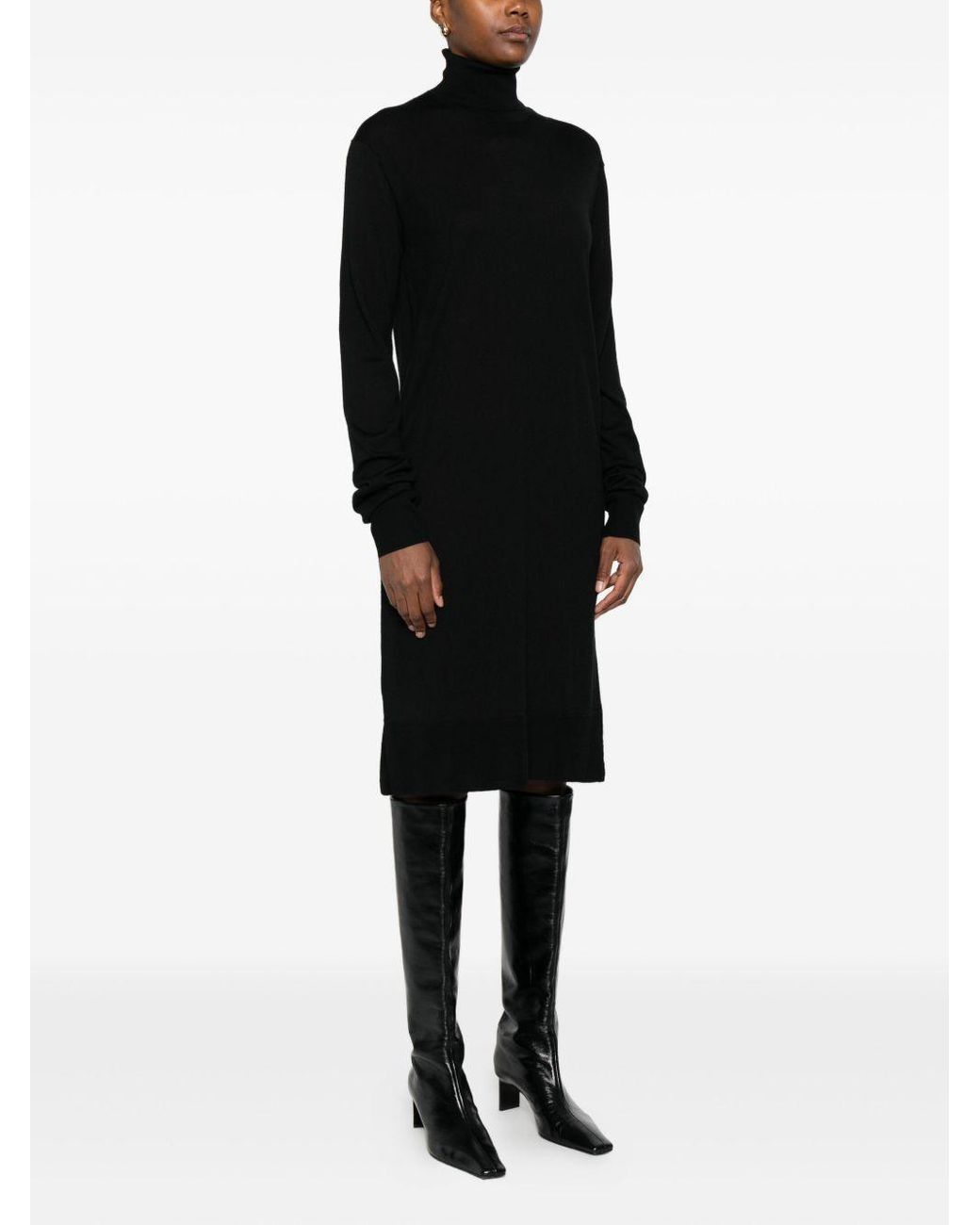 Totême Wool Turtle Neck Midi -jurk in het Black