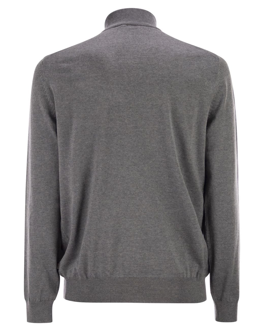 Boss Gray Virgin Wool Jumper With Zip Collar for men