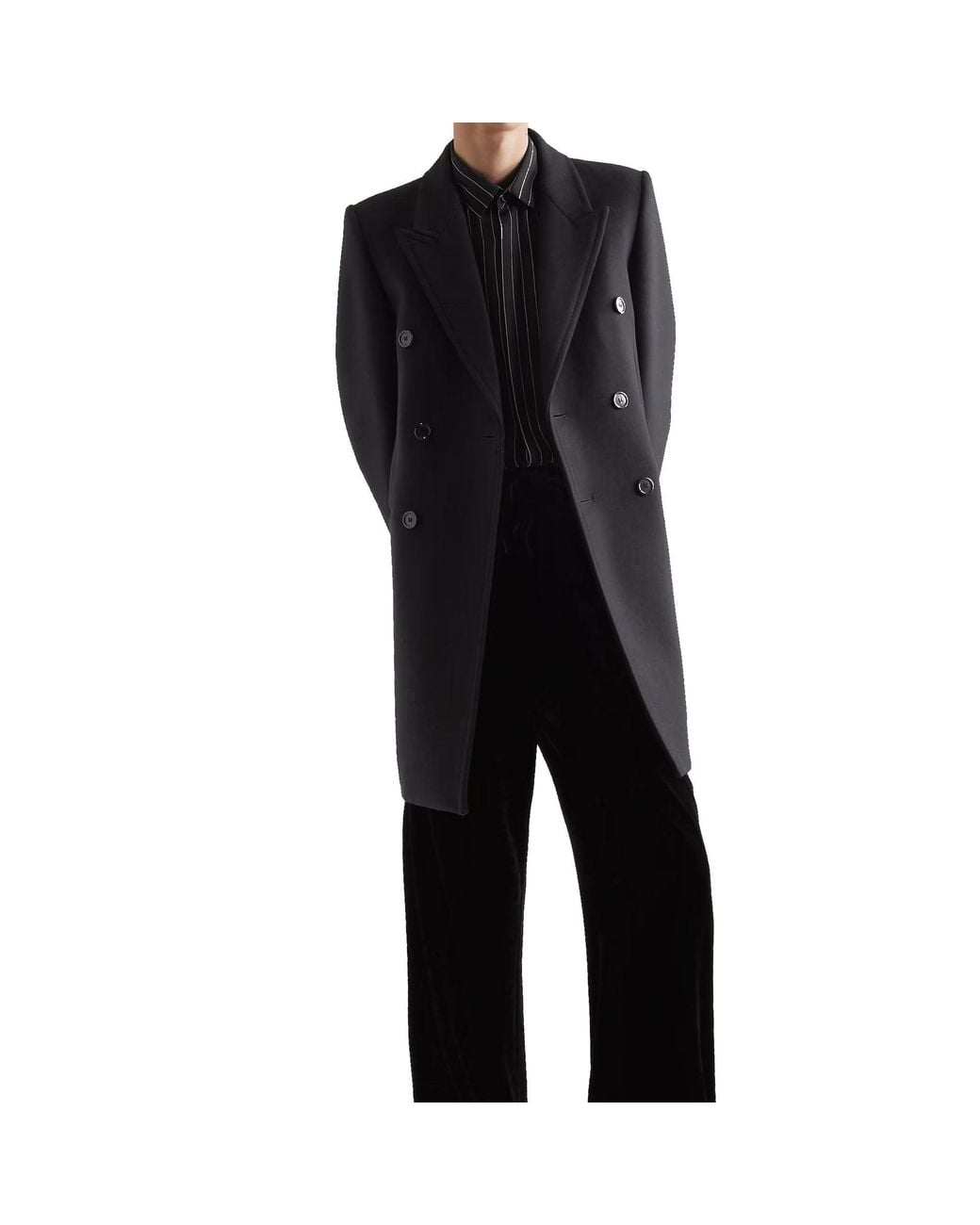 Saint Laurent Black Double-Breasted Wool Coat for men