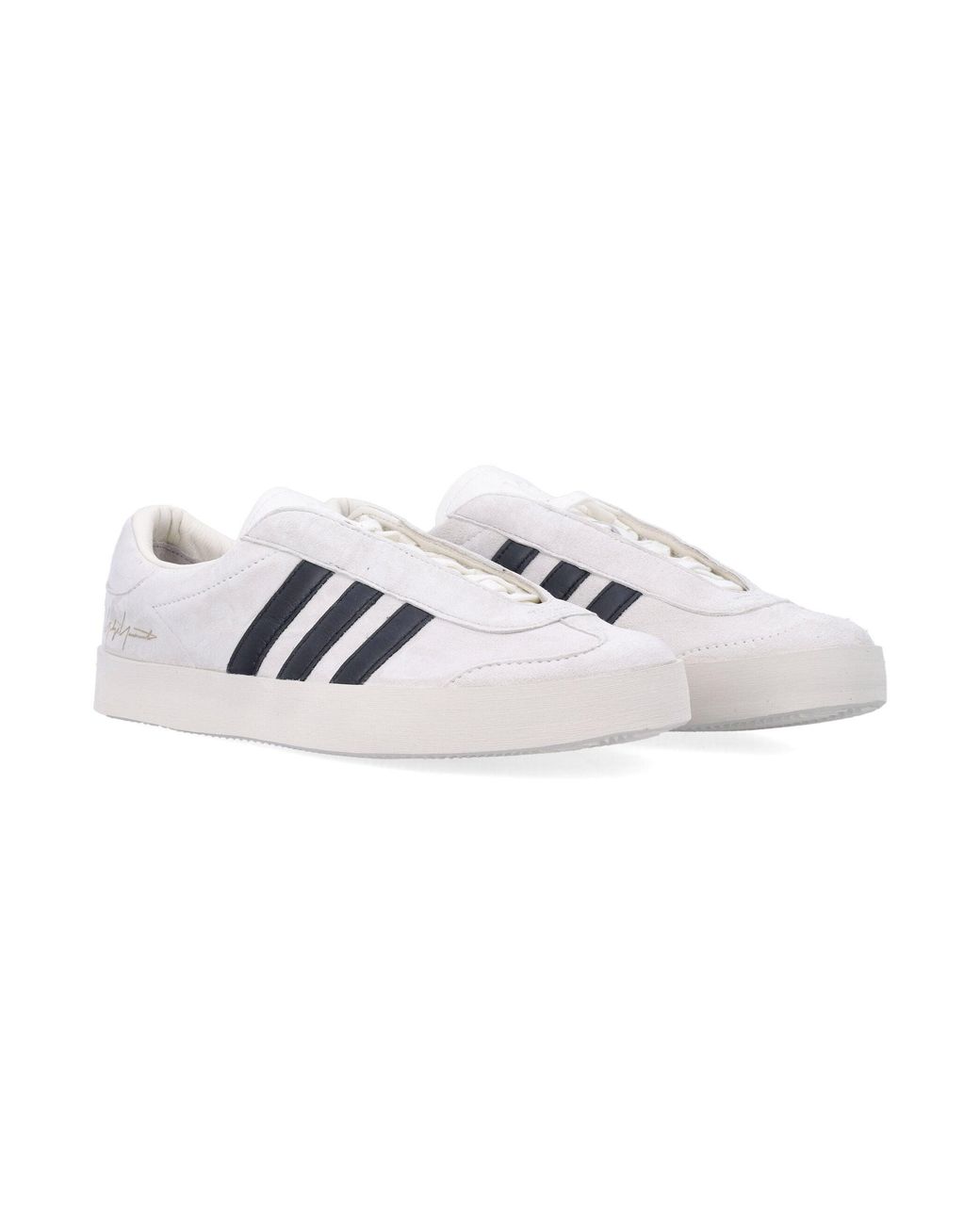 Y-3 White Gazelle Sneaker With Suede Upper And Contrasting 3-Stripes