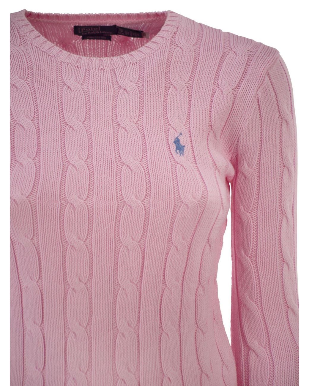 Polo Ralph Lauren Pink Cotton Cable Knit Crew Neck Jumper