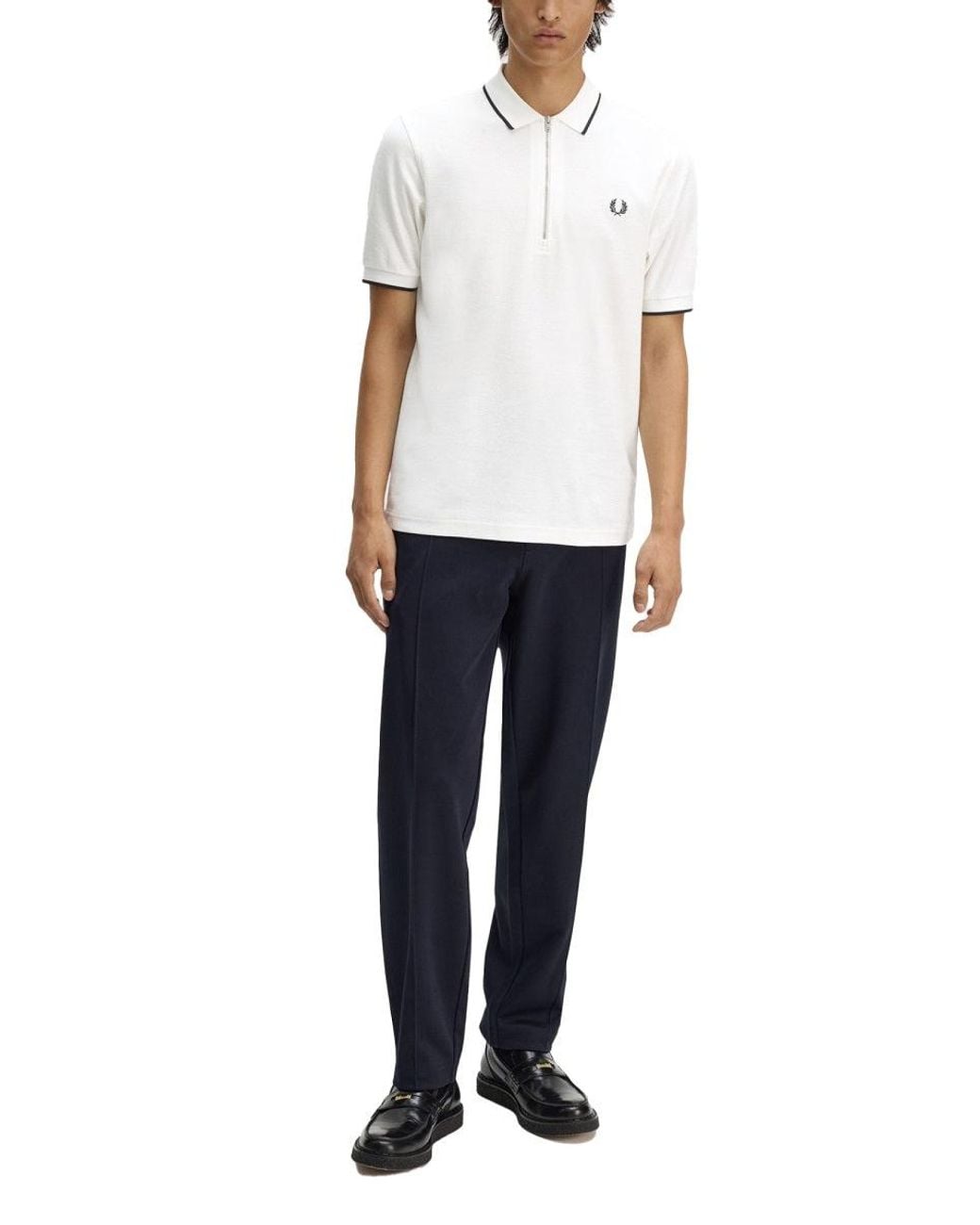 Fred Perry White Polo Con Zip E Logo