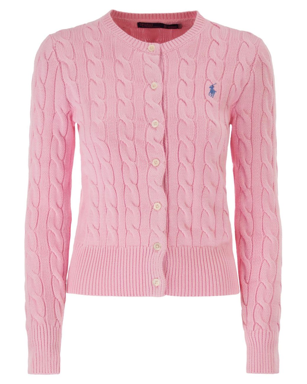 Polo Ralph Lauren Pink Cable Knit Cotton Crew Neck Cardigan