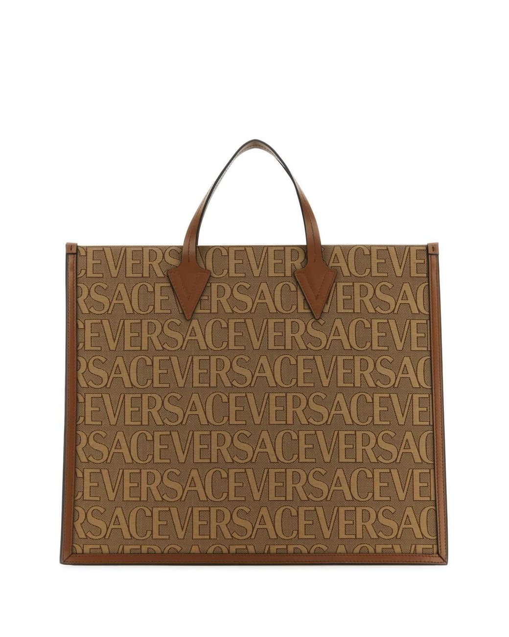 Versace Brown Embroidered Canvas Allover Shopping Bag
