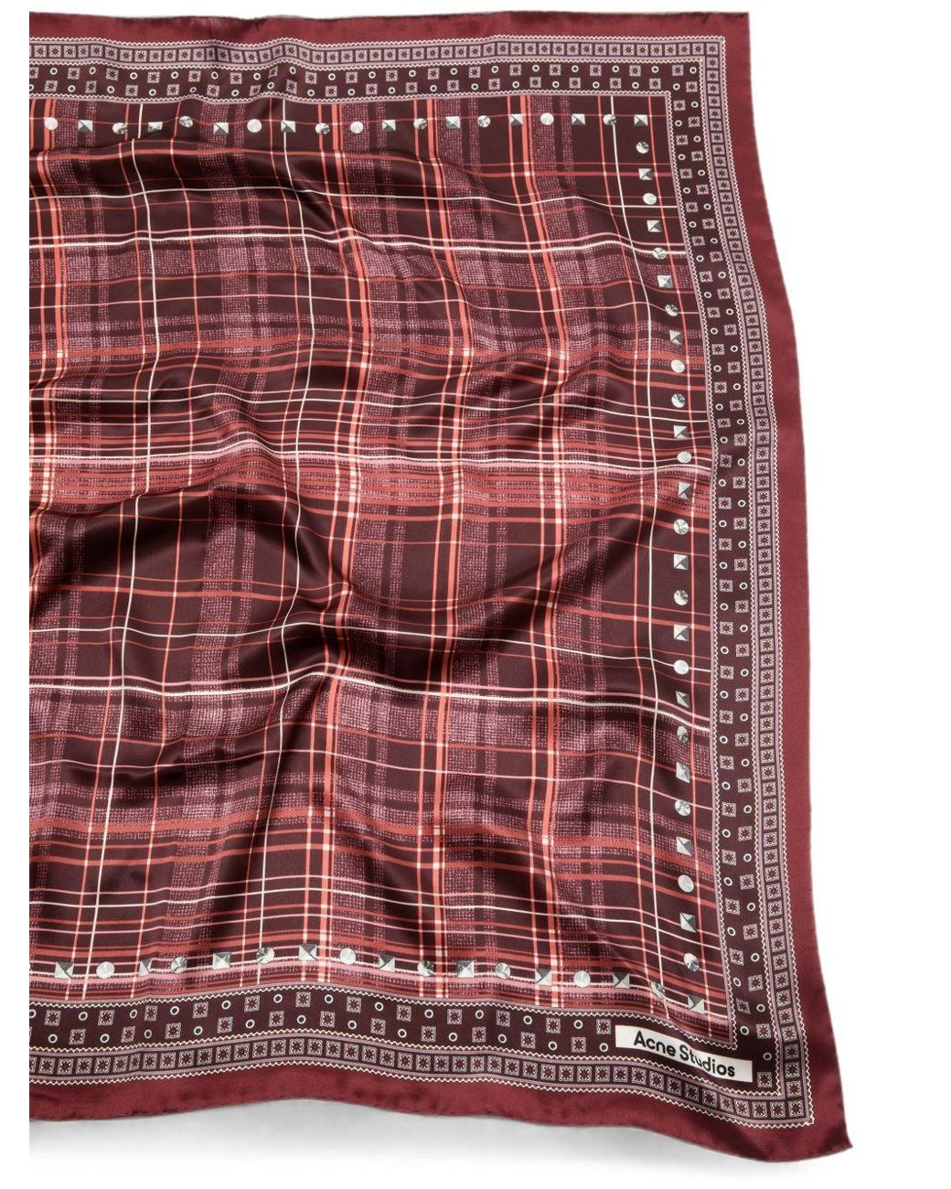 Acne Red Checked Silk Scarf